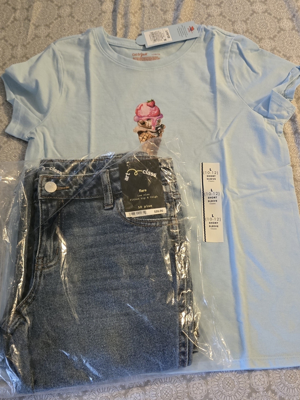 Target Light Blue Girls Ice Cream Graphic Tee with Denim Pants